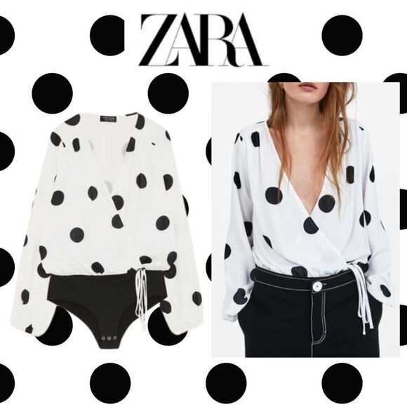 Zara Long Sleeve Polka Dot Bodysuit - Picture 1 of 10